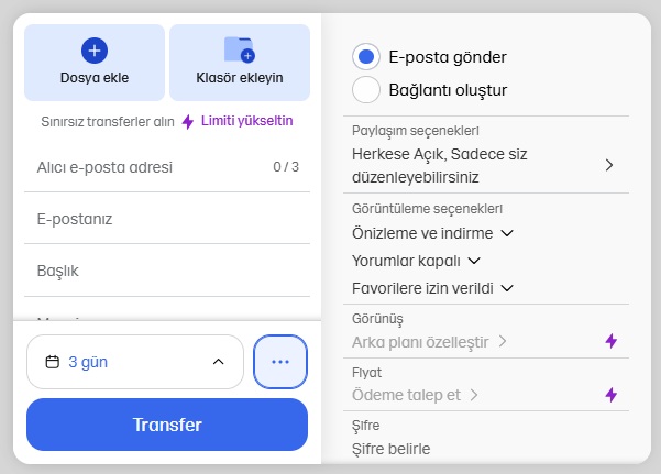 wetransfer dosya gonderme