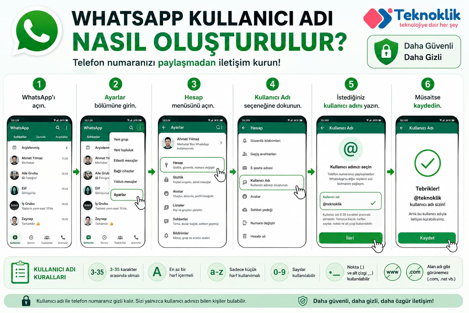 WhatsApp kullanıcı adı oluşturma ekranı